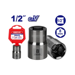 EMTOP ESCT12081 8mm 1/2 Inch Drive Hexagonal Socket Heat Treated 50BV30 Alloy Steel Construction Corrosion Resistant Black Nickel Plated Finish Ideal for Automotive and Industrial Mechanics