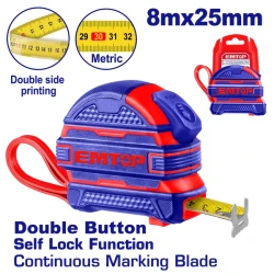 EMTOP 8m x 25mm Durable Rubber Measuring Tape with Manual Lock & Tear Resistance for Construction & Carpentry (EMTP2825M)
