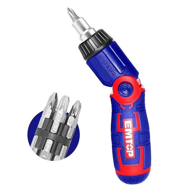 Emtop 15-in-1 Ratcheting Articulating Screwdriver Set with Foldable Handle & 14 CR-V Bits for Professionals & DIYers (ESDRH1502) - Emtop