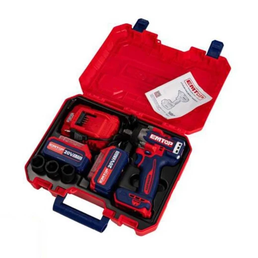 EMTOP ECIWL2085 20V Cordless Impact Wrench 1/2" Square Drive 850Nm Fastening Torque 1000Nm Nut-Busting Torque Brushless Motor with 3 Pcs 4.0Ah Battery Pack and 3 Pcs Deep Sockets - Emtop - Image 2