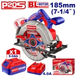 EMTOP 20V Cordless Brushless Circular Saw 185mm with 5.0Ah Battery – Powerful Durable Cutting Tool for Wood and Panels, Ideal for Carpentry, Assembly, Workshop, Maintenance & Professional Applications - Emtop