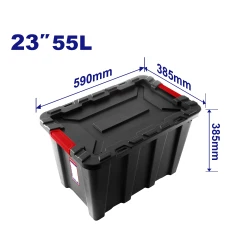 EMTOP EMTB3355 55L Black Plastic Storage Box – Durable Large-Capacity Storage Container for Organizing Tools, Equipment and Supplies, Ideal for Home, Workshop, Garage, Warehouse & Daily Use