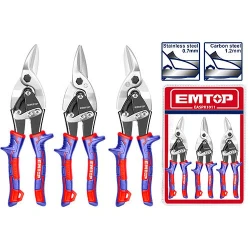 EMTOP 3-Piece 10-Inch Tin Snips Set (Left, Right & Straight Cut) with High-Carbon Steel Blades & Non-Slip Handles (EASPK1011)