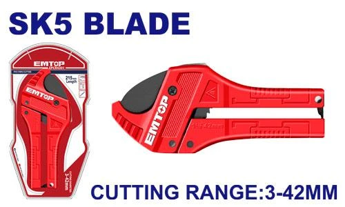 EMTOP EPCR4201 215mm PVC Pipe Cutter with Durable SK5 Steel Blade, Cuts up to 42mm with Auto-Open Function, Ideal for Plumbers & DIY - Emtop