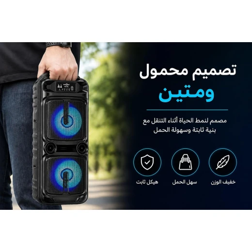 Generic Bluetooth Speaker with Wireless Microphone, Dual 8 Inch Loud Bass Sound System, Portable Rechargeable Outdoor Speaker with USB/TF/FM Support and LED Lights - Generic - Image 2