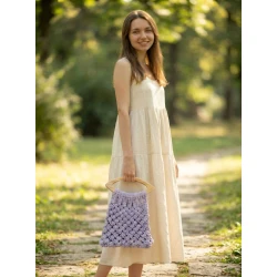 Handmade Handbag 16 x 26 cm with Wooden Handle, Small Stylish Bag with an Elegant Design for Everyday Use