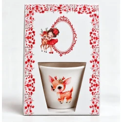 Cute Deer Ceramic Cup Gift Set for Kids, Featuring Charming Cute Fawn Illustration with Elegant Red Floral Gift Packaging, Perfect Present for Girls
