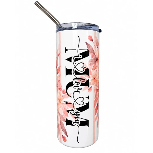 Custom "MOM I Love You" Sublimation Tumbler 20oz, Personalized Thermal Travel Mug with Straw & Floral Design, Insulated Cup Ideal for Mother's Day Custom "MOM I Love You" Sublimation Tumbler 20oz, Personalized Thermal Travel Mug with Straw & Floral Design, Insulated Cup Ideal for Mother's Day