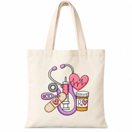 Custom Printed Medical Canvas Tote Bag 38x38cm, Off-White Nurse & Doctor Elements Shoulder Bag, Durable & Reusable Gift for Healthcare Heroes Custom Printed Medical Canvas Tote Bag 38x38cm, Off-White Nurse & Doctor Elements Shoulder Bag, Durable & Reusable Gift for Healthcare Heroes