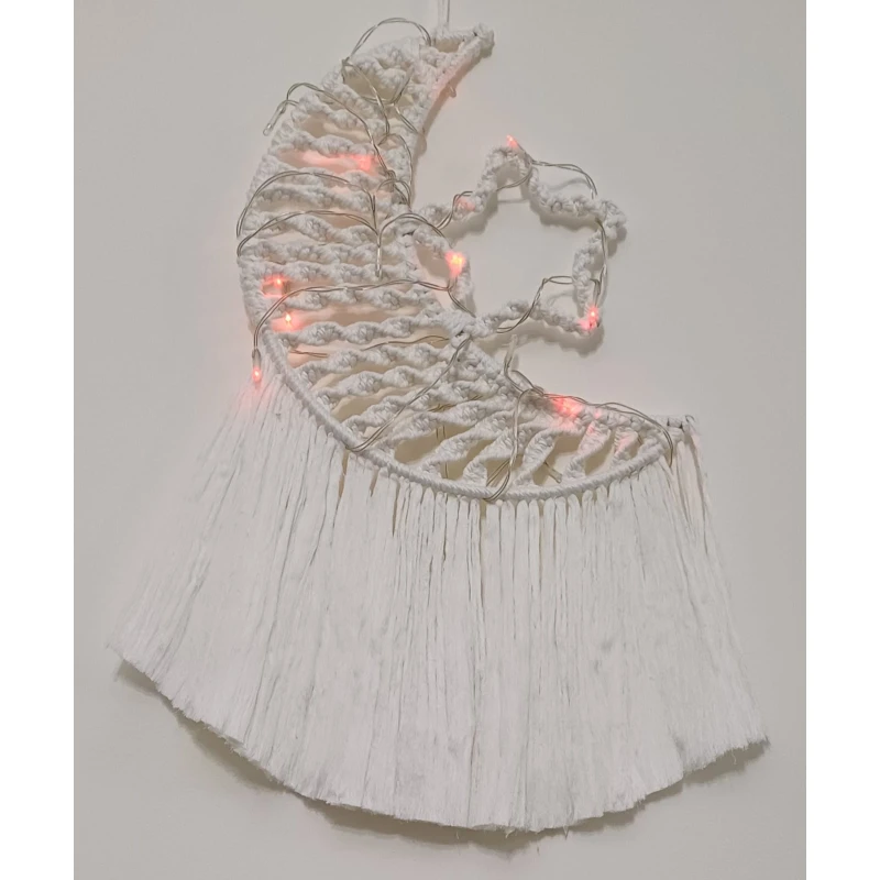 Handmade White Cotton Macrame Crescent & Star Ramadan Wall Hanging (33x11 cm) | Elegant Boho Festive Home Decor for Doors & Walls - Safa Handmade
