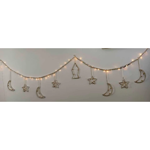 4.5m Handmade Cotton Macrame Ramadan Garland (4 Moons, 4 Stars & Center Lantern) | Off-White Boho Festive Wall & Door Hanging Decor 4.5m Handmade Cotton Macrame Ramadan Garland (4 Moons, 4 Stars & Center Lantern) | Off-White Boho Festive Wall & Door Hanging Decor