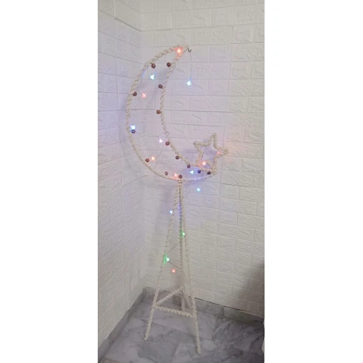 1.5m Illuminated Vertical Crescent Moon Macrame Ramadan Wall Hanging (Off-White) | Handmade Cotton Boho Hanging Decor with Warm Lights 1.5m Illuminated Vertical Crescent Moon Macrame Ramadan Wall Hanging (Off-White) | Handmade Cotton Boho Hanging Decor with Warm Lights