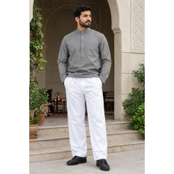 Men’s White Pants Size L, Large Fit Trousers for Heights 170–180 cm and Weights 75–85 kg, Practical Everyday Wear