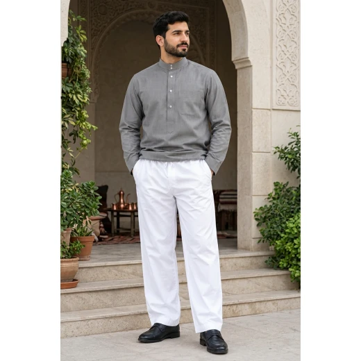 Men’s White Pants Size L, Large Fit Trousers for Heights 170–180 cm and Weights 75–85 kg, Practical Everyday Wear