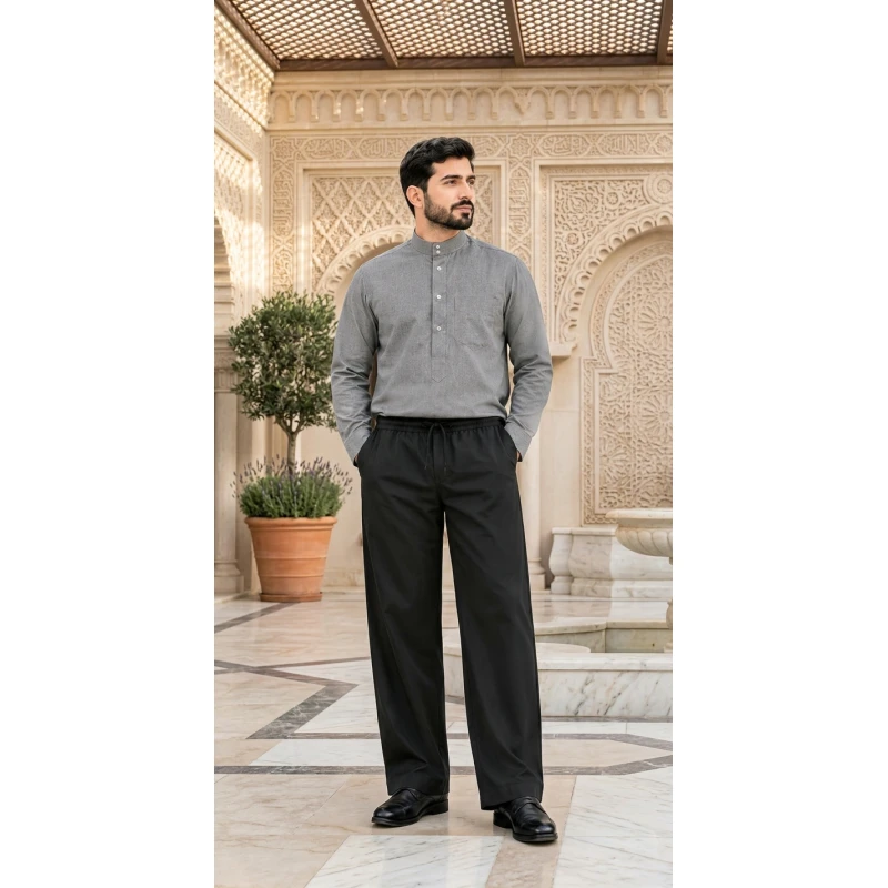 Men’s Black Pants Size L, Large Fit Trousers for Heights 170–180 cm and Weights 75–85 kg, Practical Everyday Wear - Bara’a Handmade