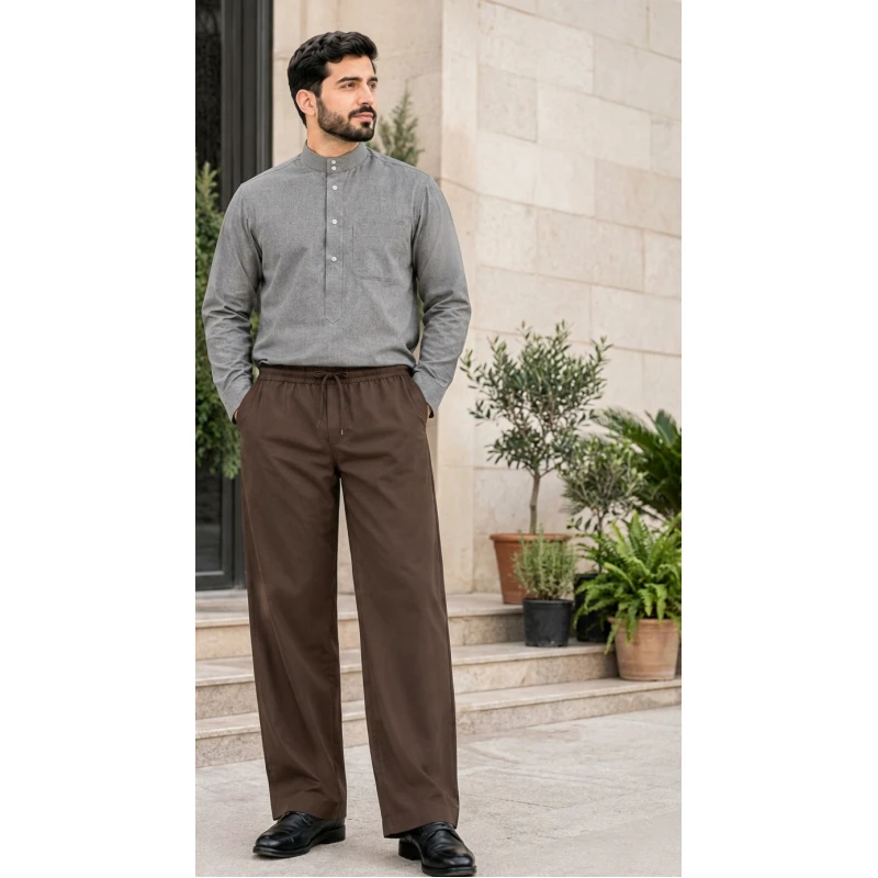 Men’s Brown Pants Size L, Large Fit Trousers for Heights 170–180 cm and Weights 75–85 kg, Practical Everyday Wear - Bara’a Handmade