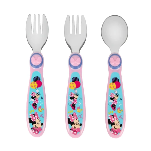 The First Years Disney Minnie Mouse Kids Cutlery Set, 3-Piece Children's Feeding Utensils, Safe BPA-Free Materials, Toddler Spoon and Fork Set for Everyday Meals