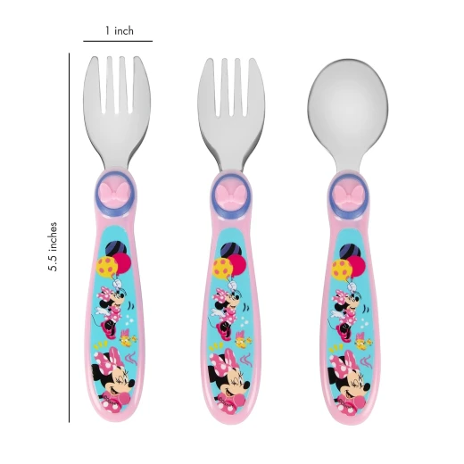 The First Years Disney Minnie Mouse Kids Cutlery Set, 3-Piece Children's Feeding Utensils, Safe BPA-Free Materials, Toddler Spoon and Fork Set for Everyday Meals - Disney - Image 3