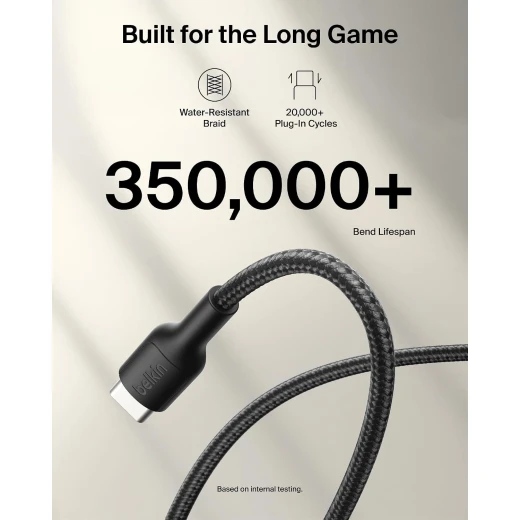 Belkin 60W USB-C to USB-C Cable, 2m, Black, for Fast Charging and Data Transfer with Compatible Devices, Model ENA008hq2MBK - Belkin - Image 2