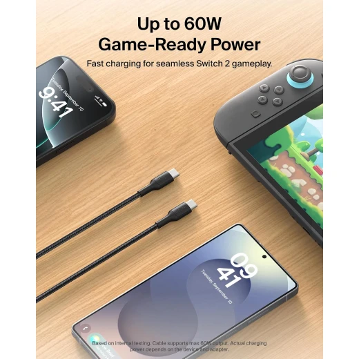 Belkin 60W USB-C to USB-C Cable, 2m, Black, for Fast Charging and Data Transfer with Compatible Devices, Model ENA008hq2MBK - Belkin - Image 4