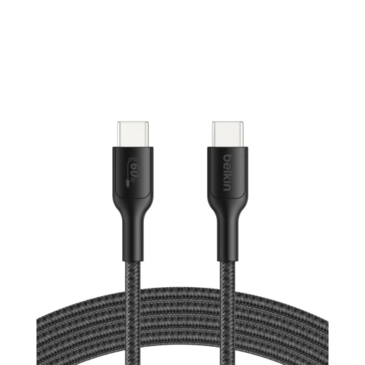 Belkin 60W USB-C to USB-C Cable, 2m, Black, for Fast Charging and Data Transfer with Compatible Devices, Model ENA008hq2MBK Belkin 60W USB-C to USB-C Cable, 2m, Black, for Fast Charging and Data Transfer with Compatible Devices, Model ENA008hq2MBK