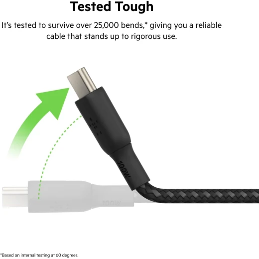 Belkin Braided USB-C to USB-C Cable, 100W, 3m, Black, Fast Charging and Data Transfer for Compatible Devices, Model CAB014bt3M - Belkin - Image 4
