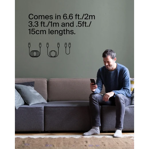 Belkin Braided USB-C to USB-C Cable, 0.15m (15cm), Black, Charging and Data Transfer Cable for Compatible Devices, Model CAB004bt0-MBK - Belkin - Image 3