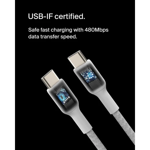Belkin Braided USB-C to USB-C Cable, 0.15m (15cm), Black, Charging and Data Transfer Cable for Compatible Devices, Model CAB004bt0-MBK - Belkin - Image 7