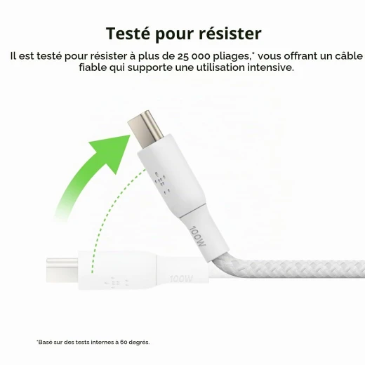 Belkin USB-C to USB-C Cable, 100W Power Delivery, 3m, White, Double-Braided Nylon, USB-IF Certified, Fast Charging and Data Transfer for iPhone 16, 15, iPad, MacBook, Galaxy and Pixel - Belkin - Image 5