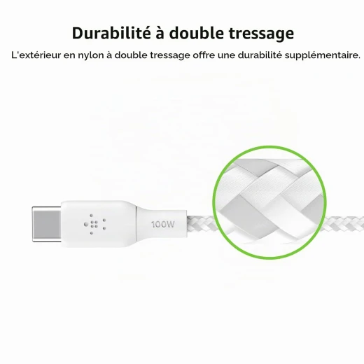 Belkin USB-C to USB-C Cable, 100W Power Delivery, 3m, White, Double-Braided Nylon, USB-IF Certified, Fast Charging and Data Transfer for iPhone 16, 15, iPad, MacBook, Galaxy and Pixel - Belkin - Image 6