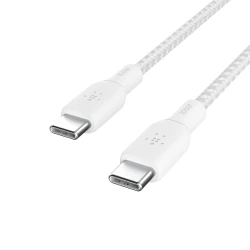 Belkin USB-C to USB-C Cable, 100W Power Delivery, 3m, White, Double-Braided Nylon, USB-IF Certified, Fast Charging and Data Transfer for iPhone 16, 15, iPad, MacBook, Galaxy and Pixel