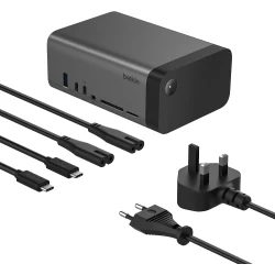 Belkin 11-in-1 USB-C Pro GaN Dock, 150W Power Delivery, Triple Monitor Support for Windows, Efficient GaN Charging Technology, Compact Multiport Docking Station in Space Gray for a Clutter-Free Workspace