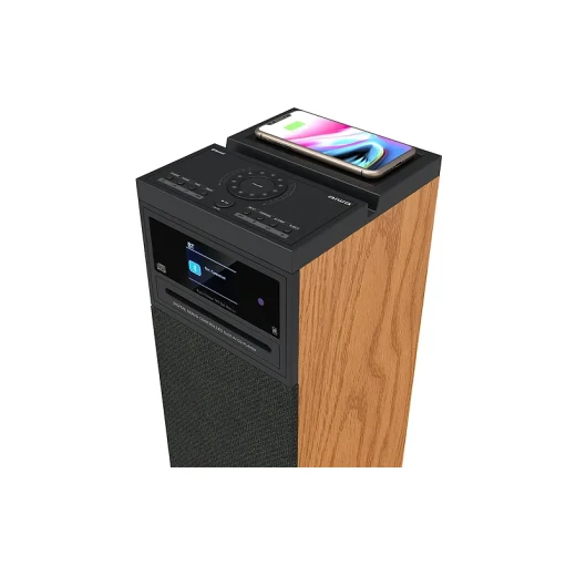 أوا TSBT-360 برج صوت 60 واط مكبر صوت بلوتوث مع جهاز تحكم عن بعد، راديو FM، مشغل أقراص CD، USB وبلوتوث، خشب أسود - ايوا - Image 4
