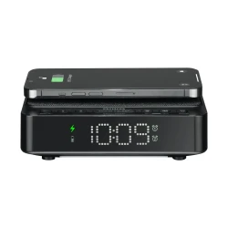 ساعة راديو رقمية ايوا CR-30BK بشحن لاسلكي 5 واط، إضاءة ليلية، إنذار مزدوج، شاشة LED ومنفذ USB - أسود
