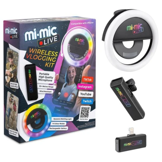 Mi-Mic Live Vlogging Kit with Wireless Microphone and Ring Light Selfie Light, Compatible with iPhone and Android Smartphones, Black, Ideal for Vlogging, Live Streaming, Video Recording and Content Creation H 3.5 × W 8.5 × D 8.5 cm - Mi-Mic - Image 3