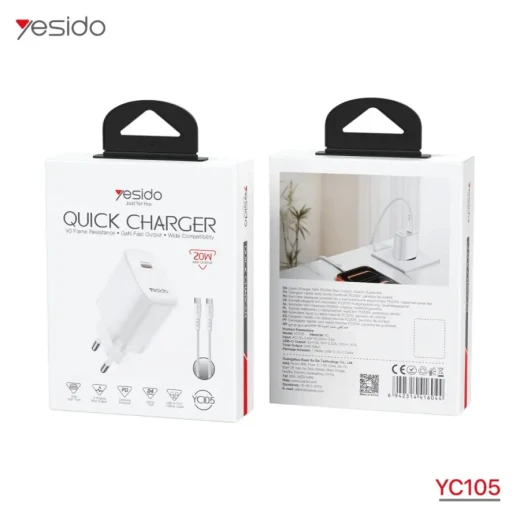 يسيدو YC105 شاحن USB-C بقوة 20 واط مع قابس أوروبي أبيض - يسيدو - Image 4