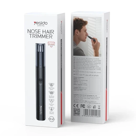 YESIDO MG25 Dual Blade Electric Nose Hair Trimmer, Black, Portable Nasal Hair Removal Shaver, Compact Design for Convenient Personal Grooming and Everyday Use - Yesido - Image 2