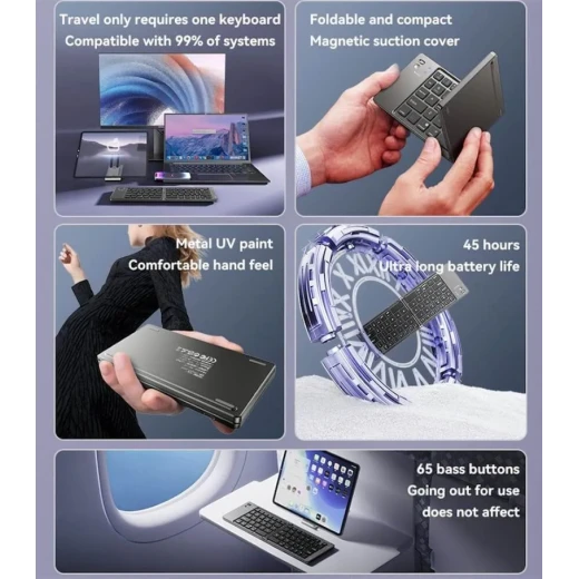 YESIDO KB27 Ultra-Slim Mini Bluetooth Keyboard, Two-Fold Portable Design, Seamless Wireless Connectivity, Multi-OS Compatibility with Windows, macOS and iOS, Ideal for Travel and Everyday Use - Yesido - Image 3