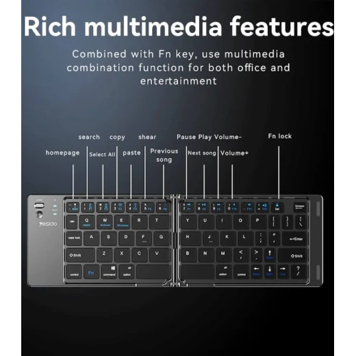 YESIDO KB27 Ultra-Slim Mini Bluetooth Keyboard, Two-Fold Portable Design, Seamless Wireless Connectivity, Multi-OS Compatibility with Windows, macOS and iOS, Ideal for Travel and Everyday Use - Yesido - Image 7