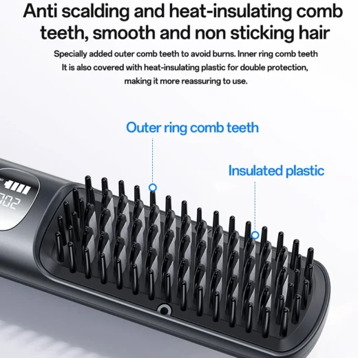 YESIDO MG23 Wireless Hair Straightener Brush 2-in-1, Black, 3 Temperature Settings, Cordless Hair Styling Brush with Portable Design for Convenient Hair Straightening and Styling at Home or While Traveling - Yesido - Image 5