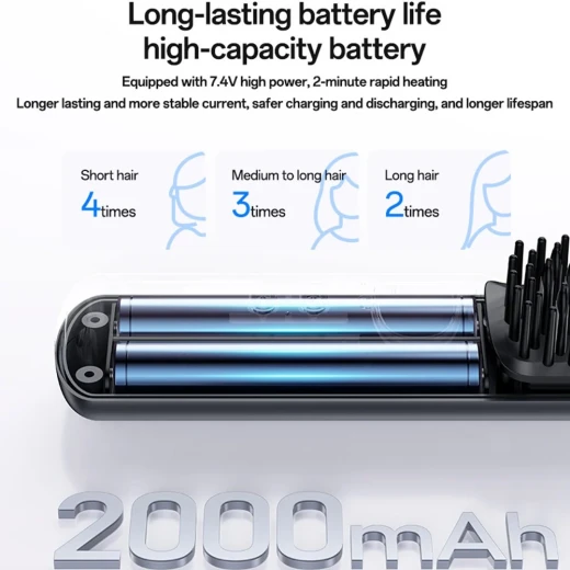 YESIDO MG23 Wireless Hair Straightener Brush 2-in-1, Black, 3 Temperature Settings, Cordless Hair Styling Brush with Portable Design for Convenient Hair Straightening and Styling at Home or While Traveling - Yesido - Image 6