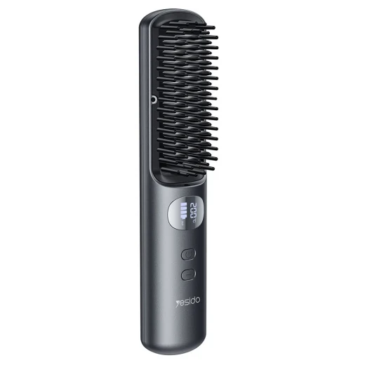 YESIDO MG23 Wireless Hair Straightener Brush 2-in-1, Black, 3 Temperature Settings, Cordless Hair Styling Brush with Portable Design for Convenient Hair Straightening and Styling at Home or While Traveling - Yesido - Image 7