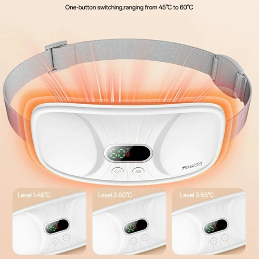 حزام تدليك وتسخين كهربائي من يسيدو، موديل MG28، باللون الأبيض، يوفر 4 مستويات للحرارة و3 أوضاع للتدليك، مع شاشة رقمية للتحكم السهل وتصميم مريح ولطيف على البشرة، للمساعدة في تخفيف الانزعاج في منطقة أسفل البطن والخصر - يسيدو - Image 3