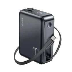 YESIDO YP70 10000mAh Portable Power Bank, Fast Charging Support up to 20W, Dual Type-C and USB-A Outputs for Simultaneous Charging, Integrated 70cm Retractable Type-C Cable, Durable PC+ABS Construction