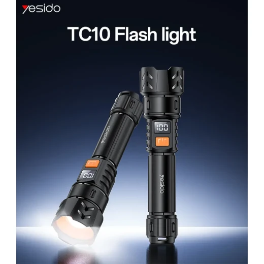 مصباح يدوي LED قابل لإعادة الشحن من يسيدو TC10 باللون الأسود، بقوة إضاءة تصل إلى 220 لومن، بتصميم عملي للاستخدام اليومي والأنشطة الخارجية - يسيدو - Image 2