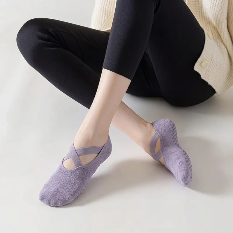 Non-Slip Yoga & Pilates Grip Socks for Women | Anti-Skid Barre, Dance, Gym & Home Workout Socks with Cross Straps - B sports