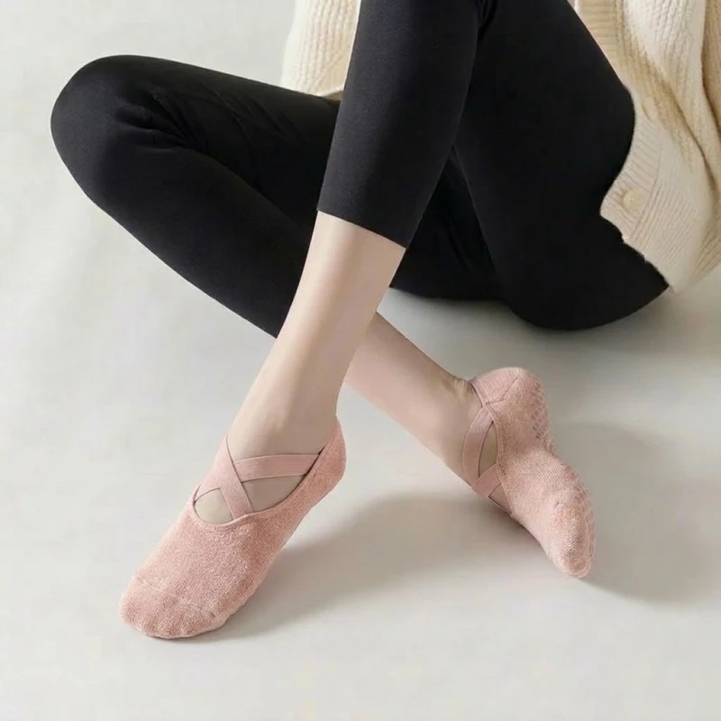 Non-Slip Yoga & Pilates Grip Socks for Women | Anti-Skid Barre, Dance, Gym & Home Workout Socks with Cross Straps - B sports