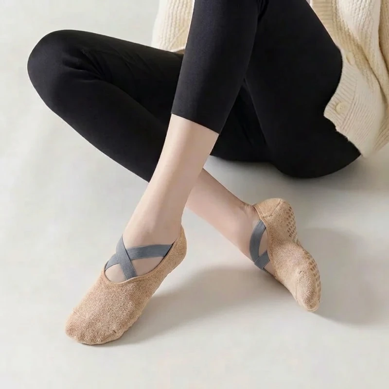 Non-Slip Yoga & Pilates Grip Socks for Women | Anti-Skid Barre, Dance, Gym & Home Workout Socks with Cross Straps - B sports