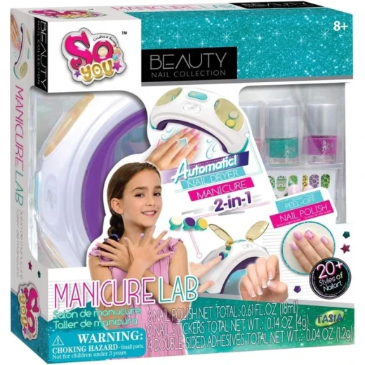 Tasia Nail Art Laboratory T08295-A-A Automatic Dryer Manicure Machine Creative Nail Design Kit with 3 Nail Polishes Stickers Double Sided Adhesives for Girls Ages 8+