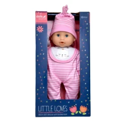 Dolls World Little Loves Doll 30cm 12 Inch Soft Bodied Vinyl Arms Legs Closing Eyes One Piece Outfit Hat Pacifier Realistic Play Toy for Toddlers Ages 18 Months+